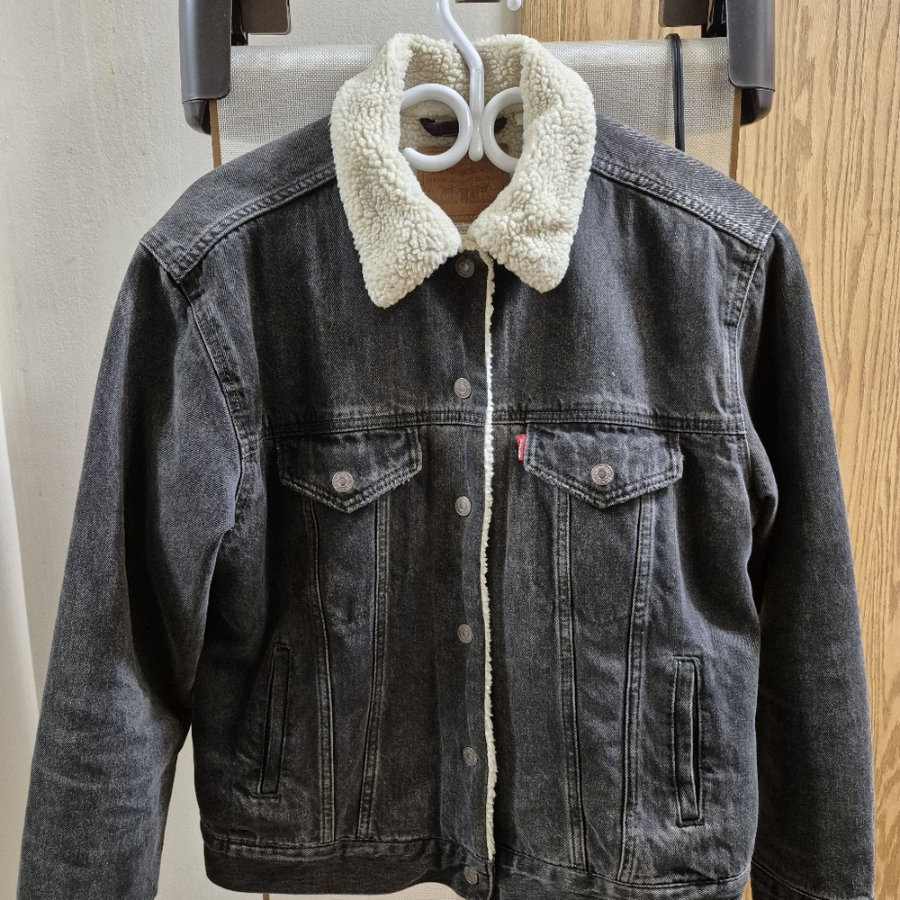 Levi's Black Denim Jacket with Sherpa Collar